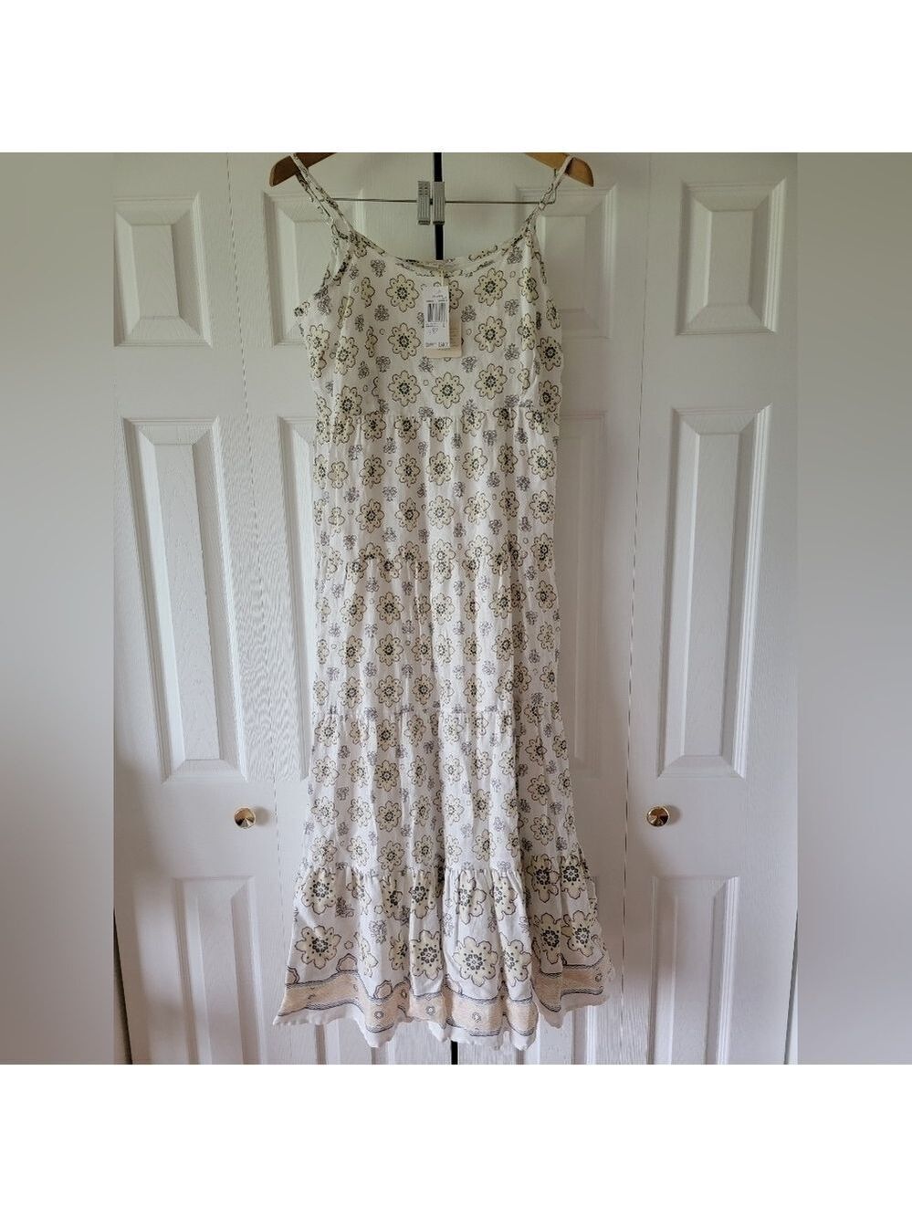 NWT Magaschoni Floral Linen Maxi Dress Cream L Large Summer Flower Cottagecore